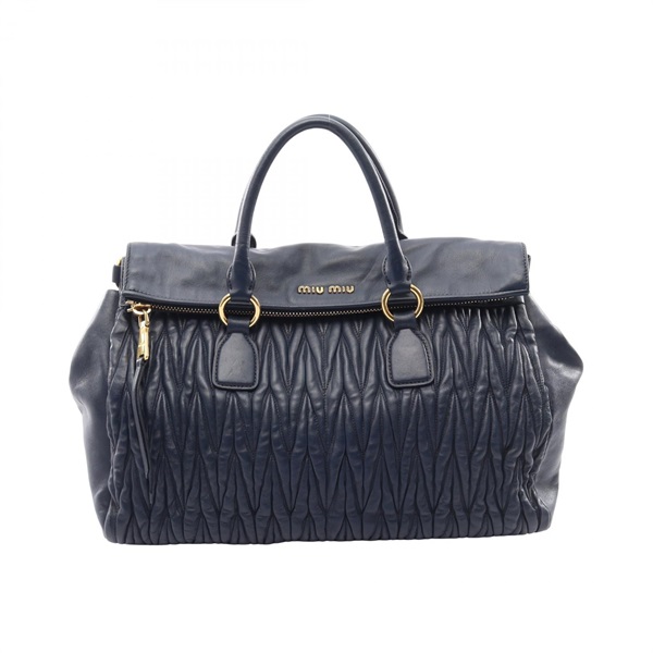 Miu Miu MATELASSE Shoulder Tote Bag leather Navy Used Women