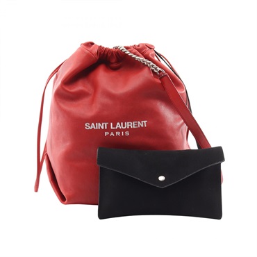SAINT LAURENT PARIS TEDDY drawstring  Shoulder Bag leather Red Used Women