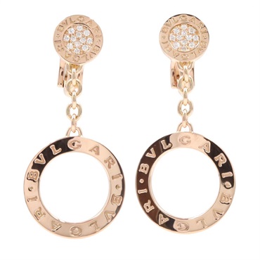 BVLGARI Bvlgari Bvlgari Pave Diamond Earrings 18KRG Pink Rose Gold Used Women