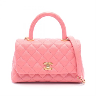 CHANEL Coco Handle Flap Shoudler Handbag A92990 Calf leather Pink GHW Used Women