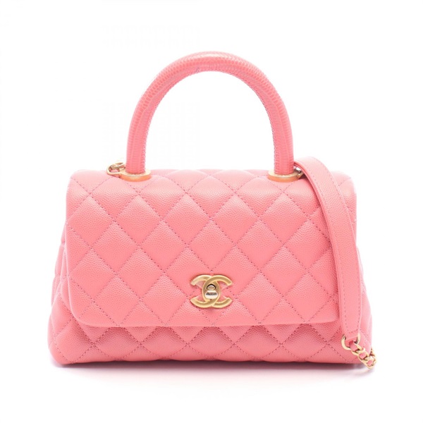 CHANEL Coco Handle Flap Shoudler Handbag A92990 Calf leather Pink GHW Used Women