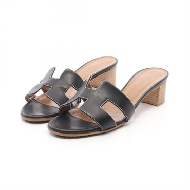 HERMES Oasis Heeled Mule Sandal #36 leather Black Used Women