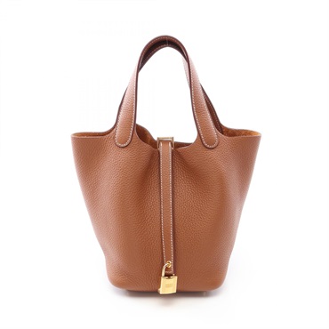 HERMES Picotin Lock PM Tote Handbag Clemence leather Brown Gold GHW Used B