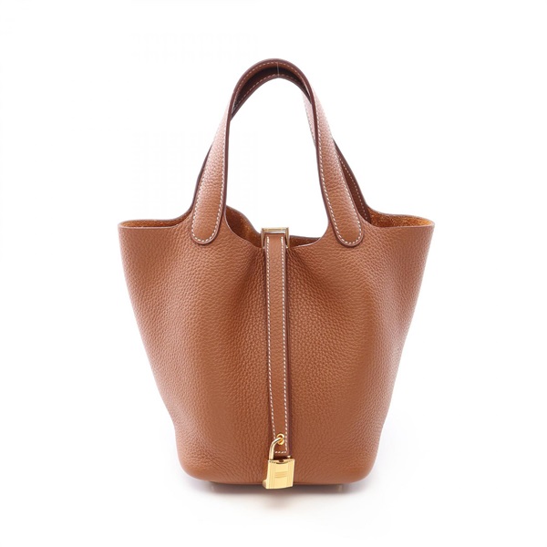 HERMES Picotin Lock PM Tote Handbag Clemence leather Brown Gold GHW Used B