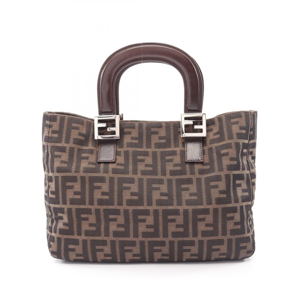 FENDI Zucca Tote Handbag leather Nylon canvas Beige Black Brown SHW Used Women