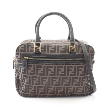 FENDI Zucca shoulder crossbody Handbag canvas leather Brown Black Used Women