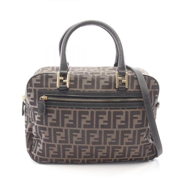 FENDI Zucca shoulder crossbody Handbag canvas leather Brown Black Used Women