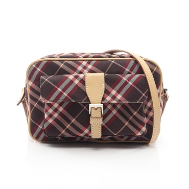 BURBERRY BLUE LABEL check Shoulder crossbody Bag canvas leather Bordeaux Beige