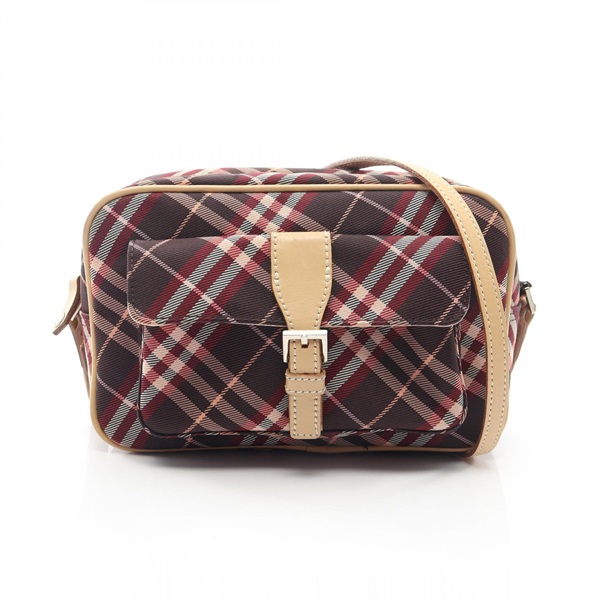 BURBERRY BLUE LABEL check Shoulder crossbody Bag canvas leather Bordeaux Beige
