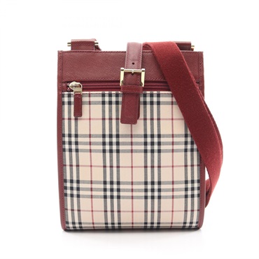 BURBERRY Nova Check Shoulder crossbody Bag canvas leather Beige Bordeaux Used