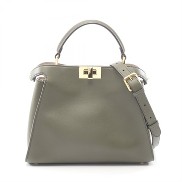 FENDI Peekaboo Essential Shoulder Crossbody Handbag 8BN302 leather Khaki Used