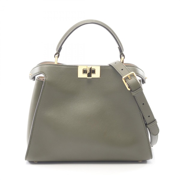 FENDI Peekaboo Essential Shoulder Crossbody Handbag 8BN302 leather Khaki Used