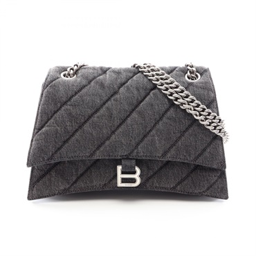 BALENCIAGA CRUSH Medium Quilted Chain Shoulder Bag denim Gray Used Women