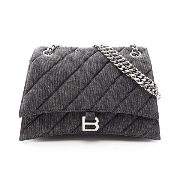 BALENCIAGA CRUSH Medium Quilted Chain Shoulder Bag denim Gray Used Women