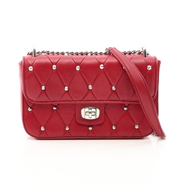 Miu Miu Quilted Studs Chain Shoulder Handbag leather Red Used Women