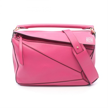 LOEWE Puzzle Medium Shoulder Crossbody Handbag leather Pink Used Women