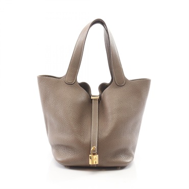 HERMES Picotin Lock MM Tote Handbag Clemence leather Grey Etoupe Gray GHW Used Y