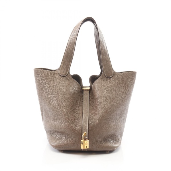 HERMES Picotin Lock MM Tote Handbag Clemence leather Grey Etoupe Gray GHW Used Y