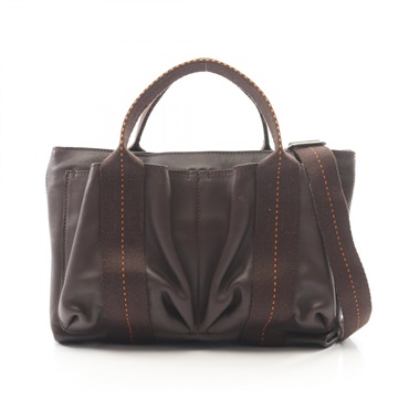 HERMES Caravan Horizontal PM Crossbody Handbag Derma leather Chocolat SHW Used