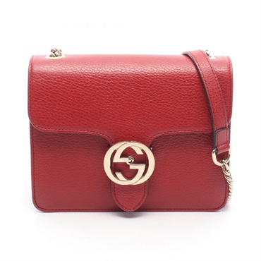 GUCCI Interlocking G Chain Shoulder Crossbody Bag 510304 leather Red Used Women