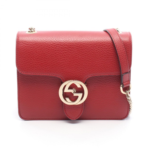 GUCCI Interlocking G Chain Shoulder Crossbody Bag 510304 leather Red Used Women