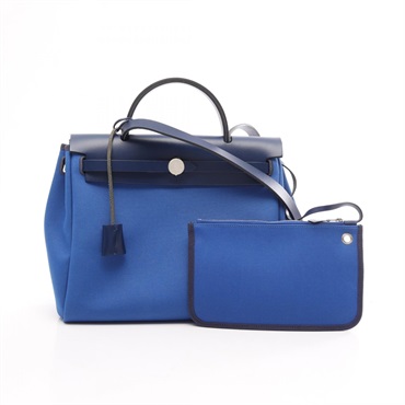 HERMES HerBag Zip PM Shoulder Handbag H078971CKAT canvas leather Blue SHW Used Z