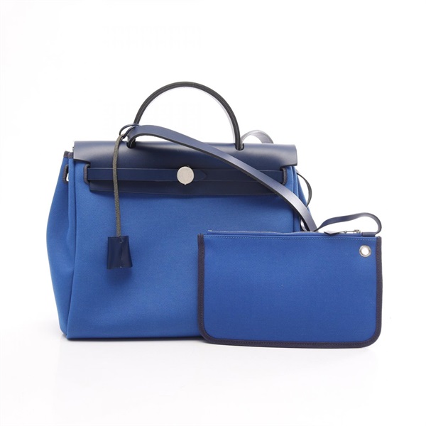 HERMES HerBag Zip PM Shoulder Handbag H078971CKAT canvas leather Blue SHW Used Z