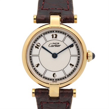 CARTIER Must Vendome SM Wrist Watch Quartz Gold Plated leather Used Women
