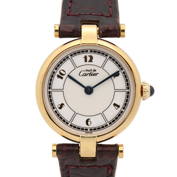 CARTIER Must Vendome SM Wrist Watch Quartz Gold Plated leather Used Women