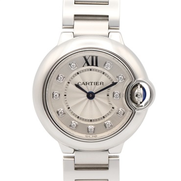 CARTIER Baron Blue SM 11P Diamond Wrist Watch WE902073 Quartz SS Used Women
