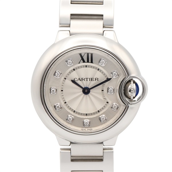 CARTIER Baron Blue SM 11P Diamond Wrist Watch WE902073 Quartz SS Used Women