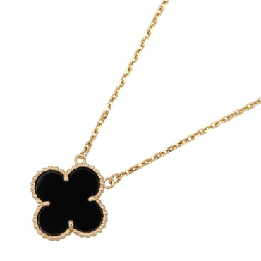Van Cleef & Arpels Vintage Alhambra Onyx Necklace Pendant 18KYG Gold Used Women