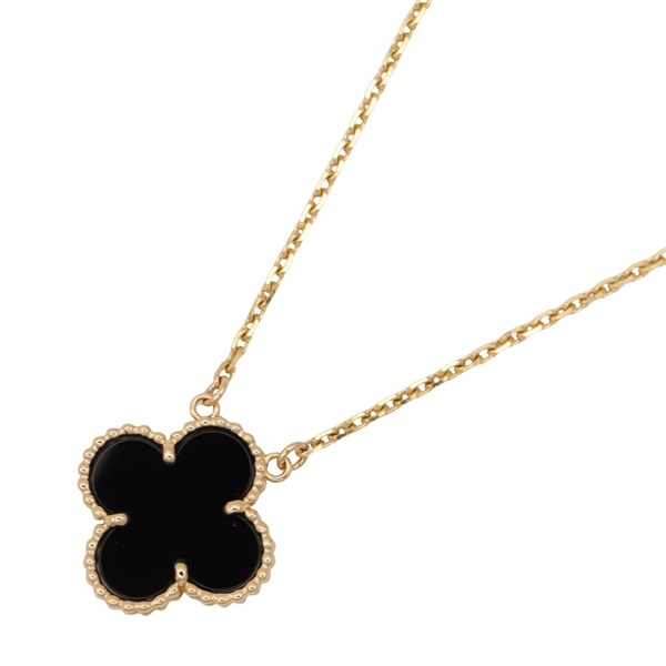 Van Cleef & Arpels Vintage Alhambra Onyx Necklace Pendant 18KYG Gold Used Women