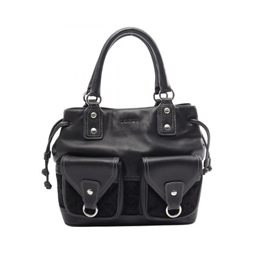 LOEWE Anagram Handbag Suede leather Black Red SHW Used Women