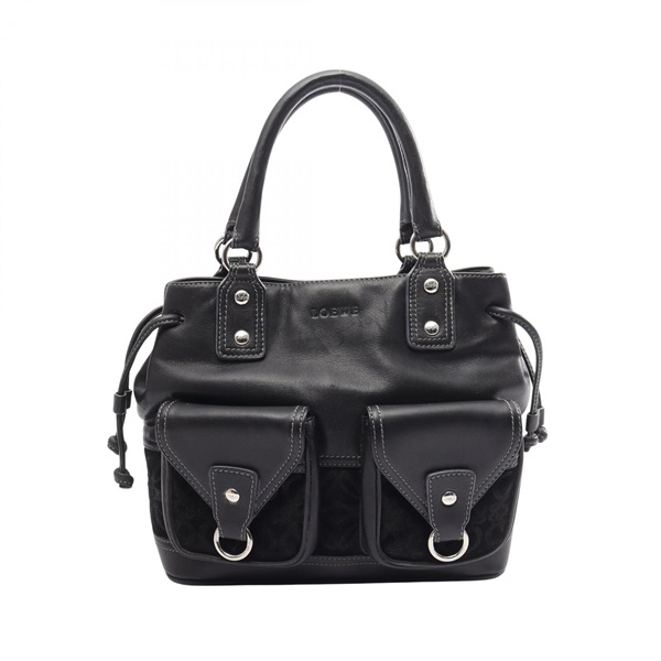 LOEWE Anagram Handbag Suede leather Black Red SHW Used Women
