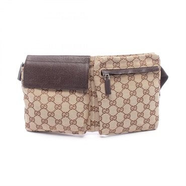 GUCCI Waist bum belt bag 28566 canvas leather Beige Brown Used unisex