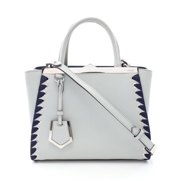 FENDI ETITE 2JOURS Shoulder Croassbody Handbag 8BH258 leather Gray Navy Used
