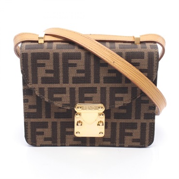 FENDI Zucca Shoulder Crossbody Bag canvas leather Brown Black GHW Used Women