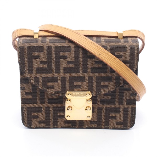 FENDI Zucca Shoulder Crossbody Bag canvas leather Brown Black GHW Used Women