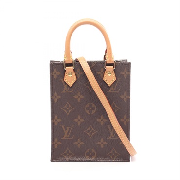 LOUIS VUITTON Petite Sac Plat Shoulder Handbag M69442 Monogram canvas Brown Used