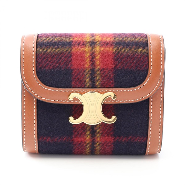 CELINE Triomphe Small Flap Tri-fold wallet 10D782GEO.14ML wool leather Used
