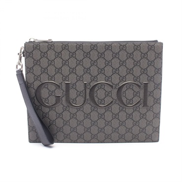 GUCCI GG Supreme Logo Business Clutch Bag 768374 canvas leather Gray Black Used