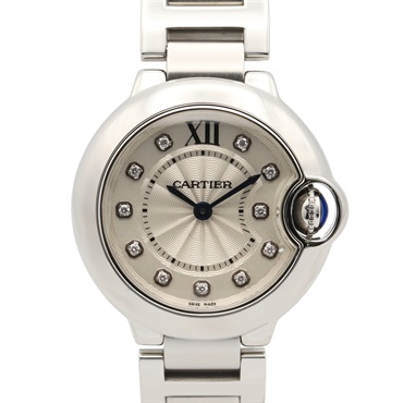 CARTIER Baron Blue SM 11P Diamond Wrist Watch WE902073 Quartz SS Used Women