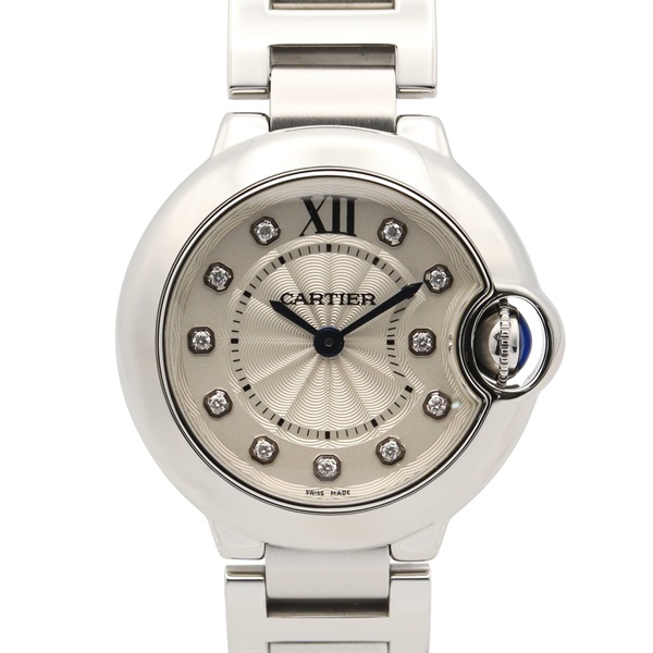 CARTIER Baron Blue SM 11P Diamond Wrist Watch WE902073 Quartz SS Used Women