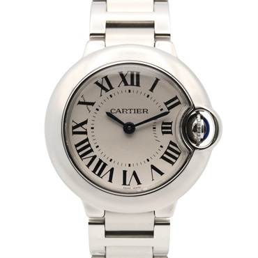 CARTIER Baron blue SM Wrist Watch W69010Z4 Quartz Stainless Steel Used Women