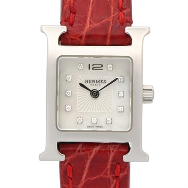 HERMES H Watch Mini Wrist Watch HH1.110 Quartz SS Diamond Leather Used Women