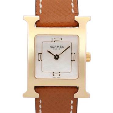 HERMES H-Watch Wrist Watch HH1.202c Quartz Gold Plated Leather belt Used Women