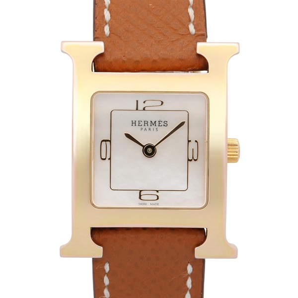 HERMES H-Watch Wrist Watch HH1.202c Quartz Gold Plated Leather belt Used Women