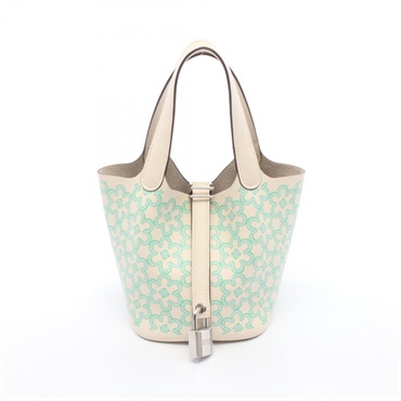HERMES Picotin Lock Micro Tote Handbag Swift leather  Beige Green Nata SHW Used