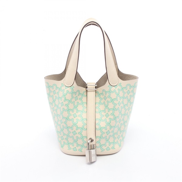 HERMES Picotin Lock Micro Tote Handbag Swift leather  Beige Green Nata SHW Used